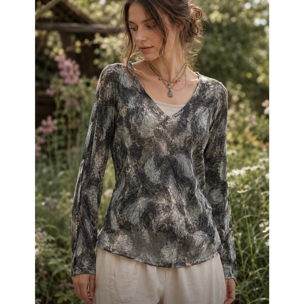 Vintage ClothesHead sheer burnout long sleeve feather pattern Y2K whimsigoth S